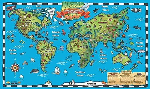 Popar Kid.s World Map Cuadro Interactivo De Pared Con Aplica