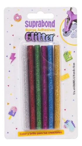 Barras Silicona Glitter Colores Brillantes Suprabond X 12un