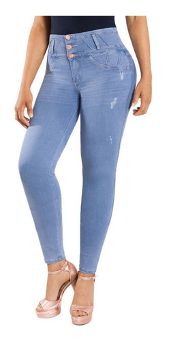 Jeans Colombiano Con Control De Abdomen Celeste New Rodivan