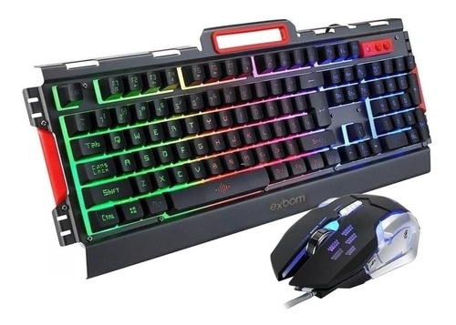 Kit Teclado E Mouse Gamer Semi-mecânico Usb Rgb Bk-g3000 - 