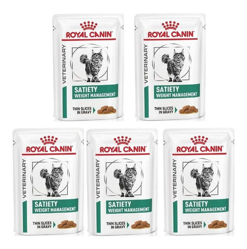 Kit 5 Unidades Royal Canin Ração Feline Satiety Sachê 85g