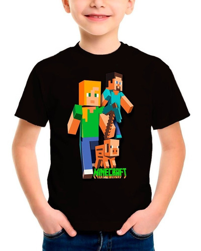 Polera Estampada Algodon Niño Juego Minecraft Personajes 001