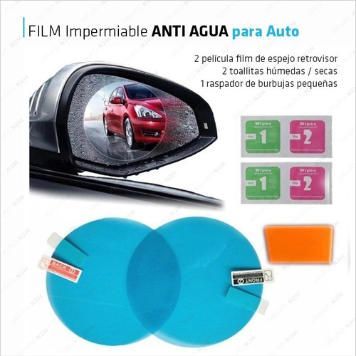 Imagen 2 de 10 de Film Impermeable Espejo Auto Retrovisor Anti Agua Niebla Par