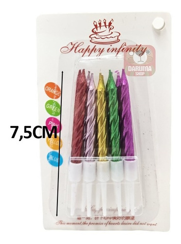 Imagen 3 de 5 de Vela X10 Metalizada Torneada 7,5cm Veloncitos Cumpleaños