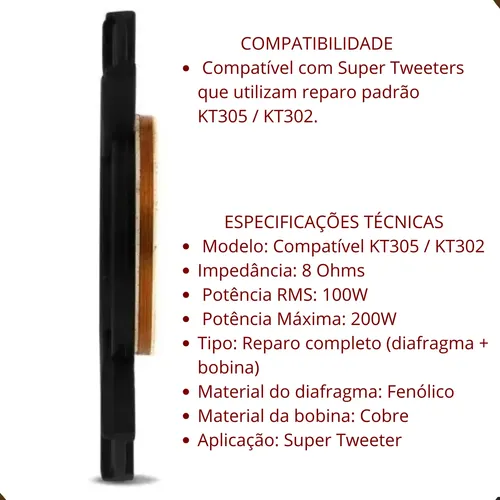 Kit 2 Reparo Para Super Tweeter Keybass Kt-305 100w Rms 8ohms