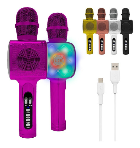Microfono Karaoke Bluetooth Inalambrico Parlante Efectos Rgb Color Fuscia