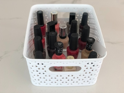 Caja Organizadora Plástica C/ Tapa Apilable Canasto Beige L