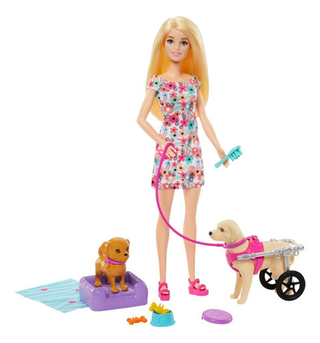 Barbie Paseo Con Perrito Silla De Ruedas