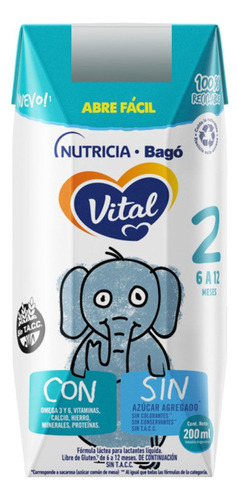 Vital 2 Leche Nueva Fórmula Líquida 6 A 12 Meses Brick 200ml