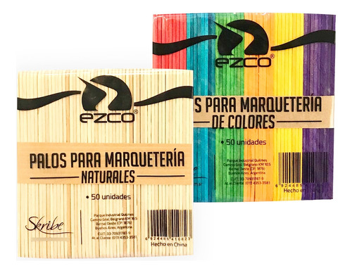 Kit 50 Palitos De Helado Ezco De Madera Natural + 50 Color