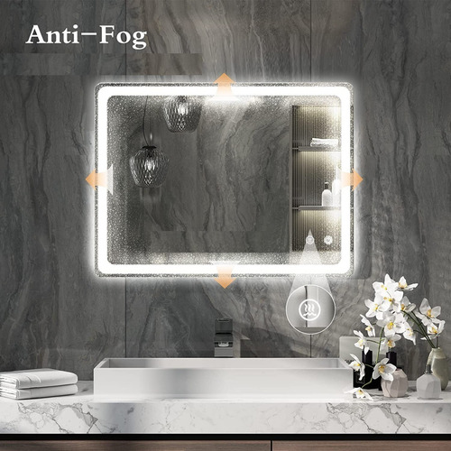 Espejo Rectangular Touch 50x70 3 Luces+dimmer+antifog+reloj
