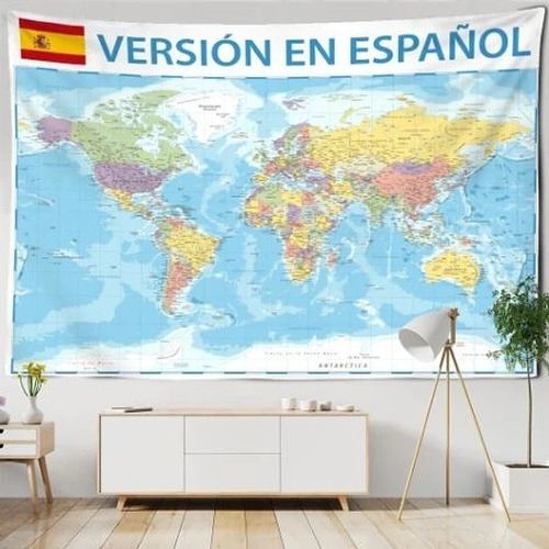 Tapiz Lienzo Colgante Mapa Del Mundo Español 150 X 200 Cm