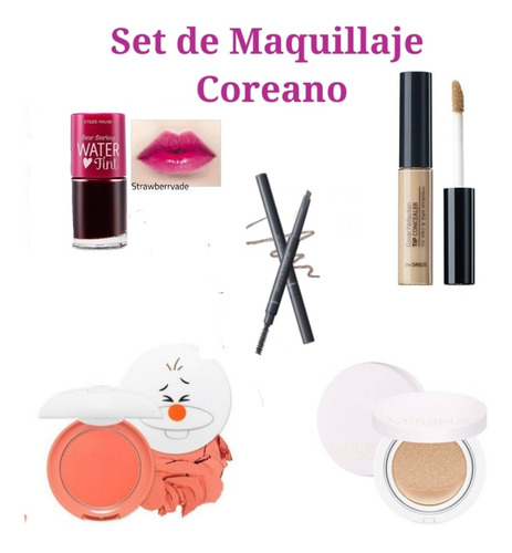 Set De Maquillaje Coreano Kbeauty Rubor Cushion Tinta Labial