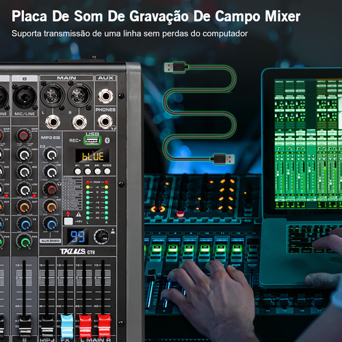 Mesa De Som Tklbls Ct-8 8 Canais Profissional Console Mixer Interface 127/220V 127/220V 99 Efeitos Usb +48v