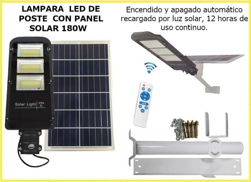 Lampara Led De Poste Con Panel Solar De 180w, Base Incluida