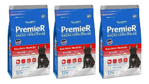 Ração Premier Bulldog Francês Filhote 2,5kg Kit 3 Unidades