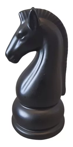 Peça Xadrez Preto Fosco Cavalo 18cm Porcelana