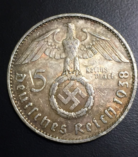 Ale033 Moneda Alemania 3er Reic 5 Mark 1938 J Xf+ Plata Ayff