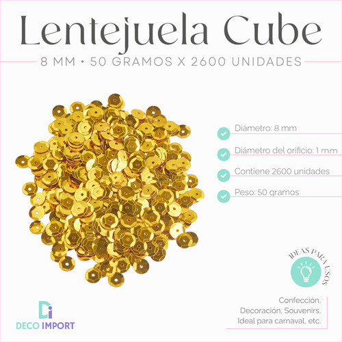 Lentejuela Cube 8mm X 50 Gramos - 2600 Unidades Confección