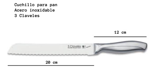 Cuchillo Para Pan 3 Claveles Platina 20cm Acero