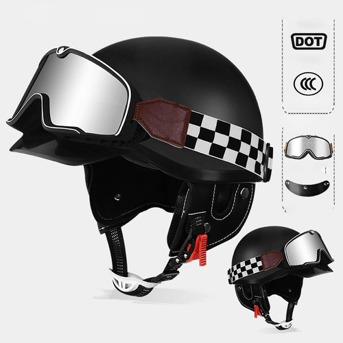 Casco De Moto Vintage Con Medio Casco Harley Goggles