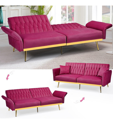 Sofa Cama Terciopelo Biplaza Ajustable Convertible Acmease