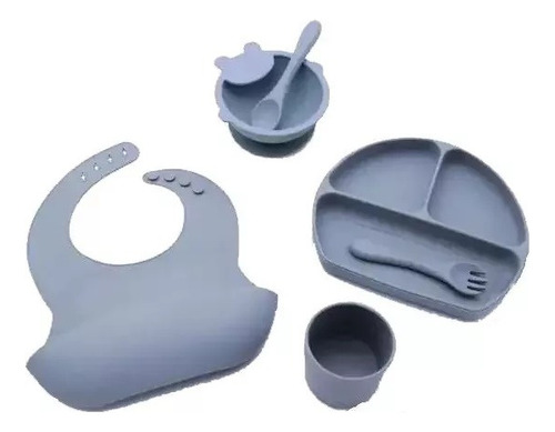 Silicona Antideslizante Para Bebés Set Plato Cuchara Babero