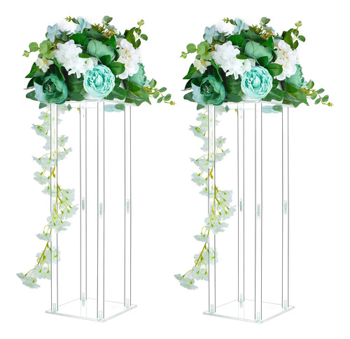 Soporte De Flores De Columna Acrílica Con Cuentas De Cristal