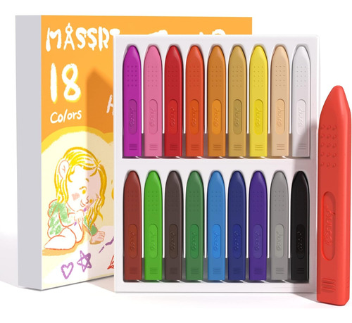 Massrt Jumbo Crayons Para Niños Pequeños, 18 Colores 99% Reg