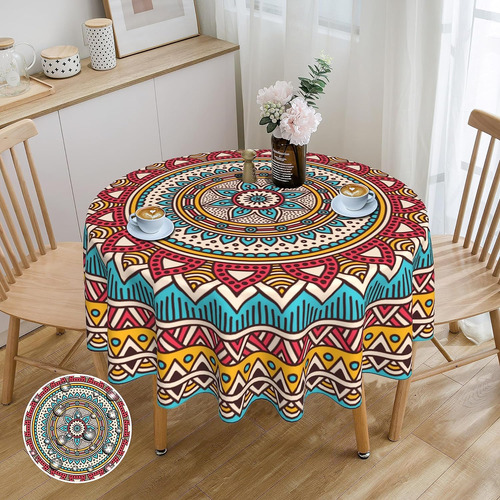 Symfy Mantel Redondo De 60 Pulgadas Con Mandala Retro A Prue