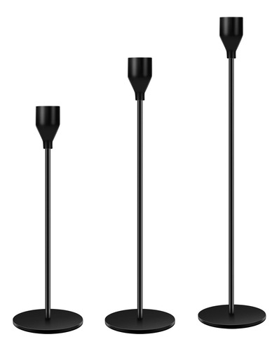 Hude Juego 3 Portavela Color Negro Conico Mate Larga 4 Led
