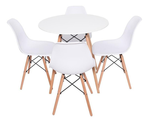 Conjunto Mesa Redonda Eiffel 70cm + 4 Cadeiras Eiffel Branca Cor Kit Conjunto Mesa Redonda 70cm Com 4 Cadeira Charles Eames Eiffel Branco