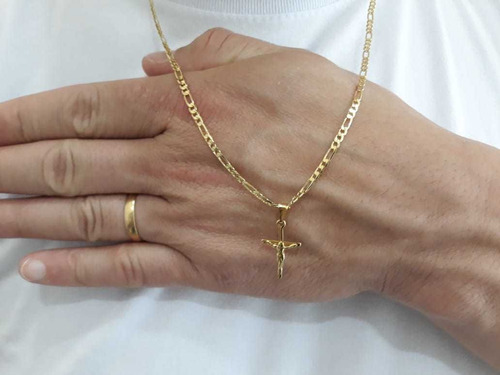 Corrente Masculino Banhada A Ouro 18k Cordão Ping Cruz