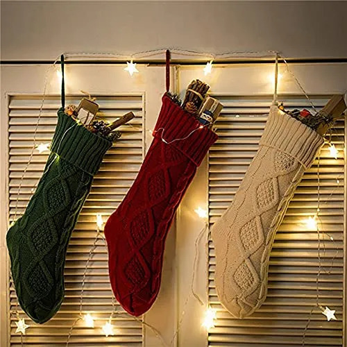 Kit De Calcetines Navideños De Tejido Trenzado, Color Liso,