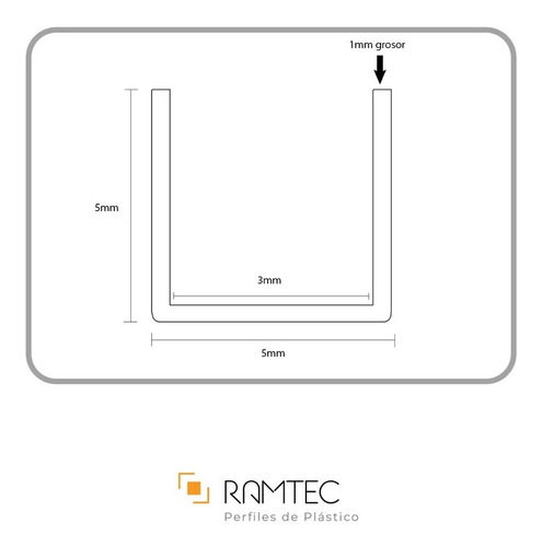 Imagen 2 de 2 de Perfil U Canal 3mm (int) Y 5mm (ext) (10 Pzas De 1.5 Mts)