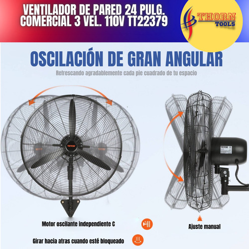 Ventilador De Pared 24 PuLG. Comercial 3 Vel. 110v Tt22379 Estructura Negro Aspas Negro Diámetro 24 " Frecuencia 60 Hz Material de las aspas Metal
