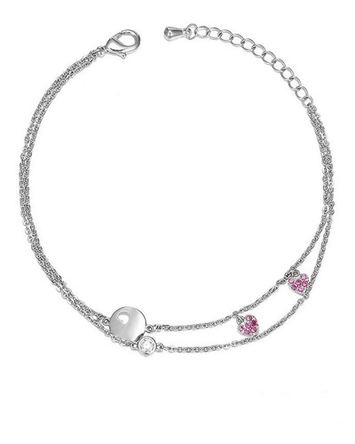 Hermosa Pulsera Swarovski Doble Corazón Dijes Oro 14k Lam