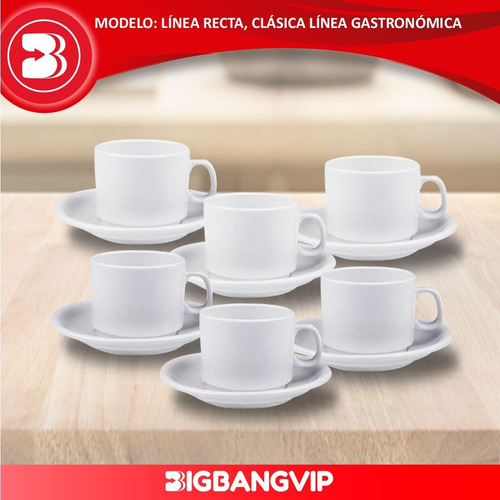 Imagen 3 de 6 de Taza Plato Desayuno X6 Porcelana Blanco 212cc