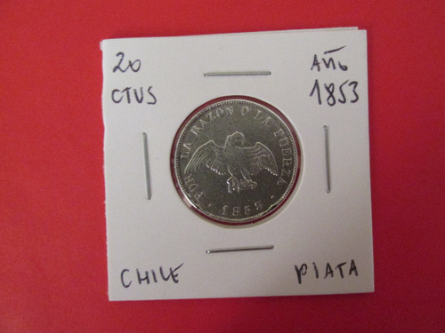 Antigua Moneda Chile 20 Centavos Plata Año 1853 Escasa
