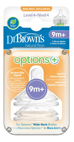 Dr Brown's : Tetina De Silicona Option+ X2 Boca Ancha 9m 
