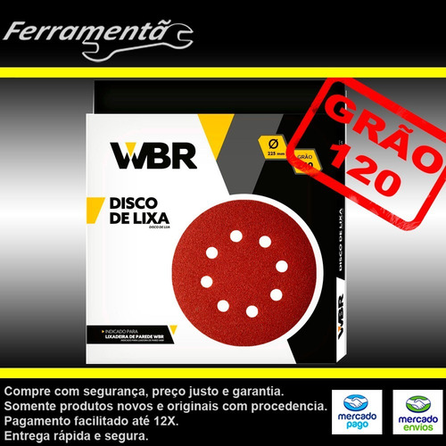 Imagem 2 de 4 de Disco Lixa 225mm Lixadeira De Teto C/10 Un Original Wbr 120