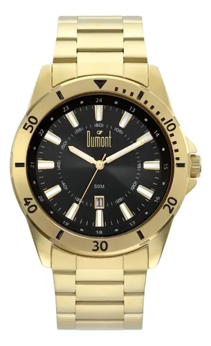 Relógio Analógico Berlim Masculino Dourado E Preto Dumont