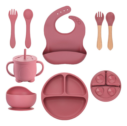 Platos Para Bebés Silicona Bowl Copa Cuchara Tenedor Babero