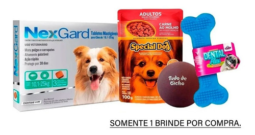 Antipulgas E Carrapatos Nexgard Cão 10 A 25kg Com 3 + Brinde