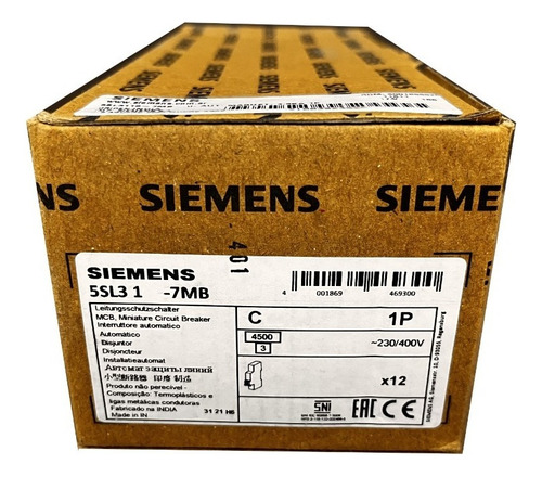 Kit Llave Termica Termomagnetica Unipolar 25a Siemens X 12ud
