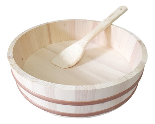 Hanguiri 32 Cm Bacia Madeira Para Arroz + Espátula 30 Cm