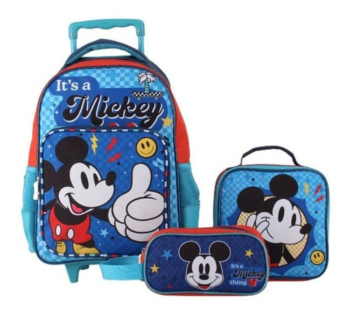 Mochila Con Ruedas Mickey Mouse + Lonchera + Estuche