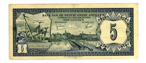 5 Gulden Curasao 1972 Billete Antillas Holandesas Serial Pb