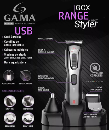 Imagen 2 de 10 de Cortadora Pelo Gama Prof Barber Recortadora Barba & Patillas