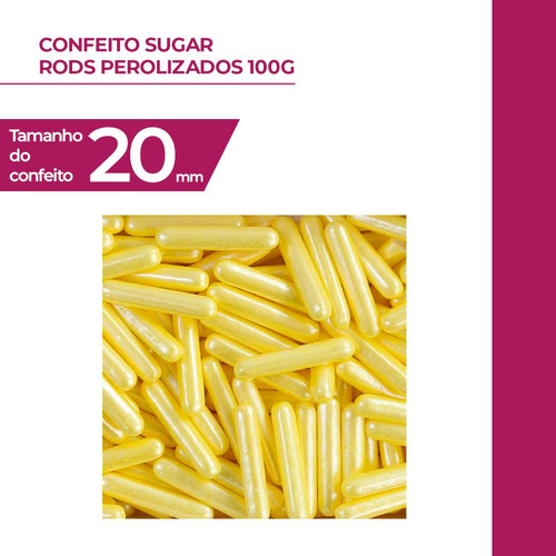 Confeito de Açúcar Comestível Amarelo 20mm 100g forma de Bastonete